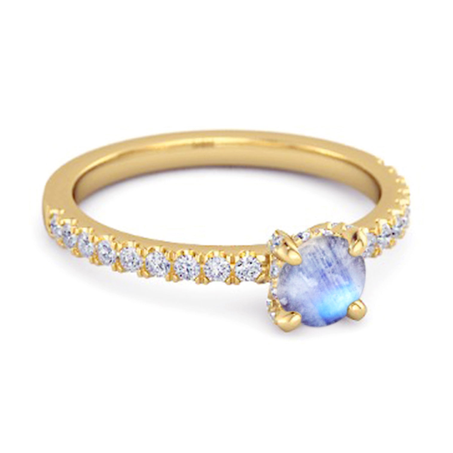 Moonstone Classic Solitaire Pavé Band Ring - Sterling Silver