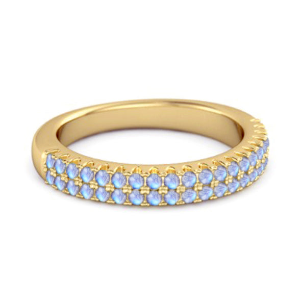 Half Eternity Band Moonstone Dual Line Ring 925 Sterling Silver