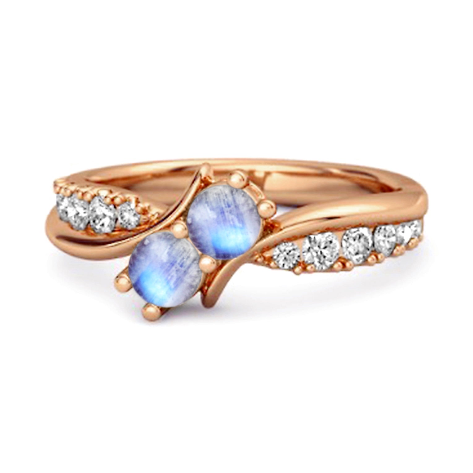 Moonstone Twin Stone Pavé Bypass Ring - Sterling Silver