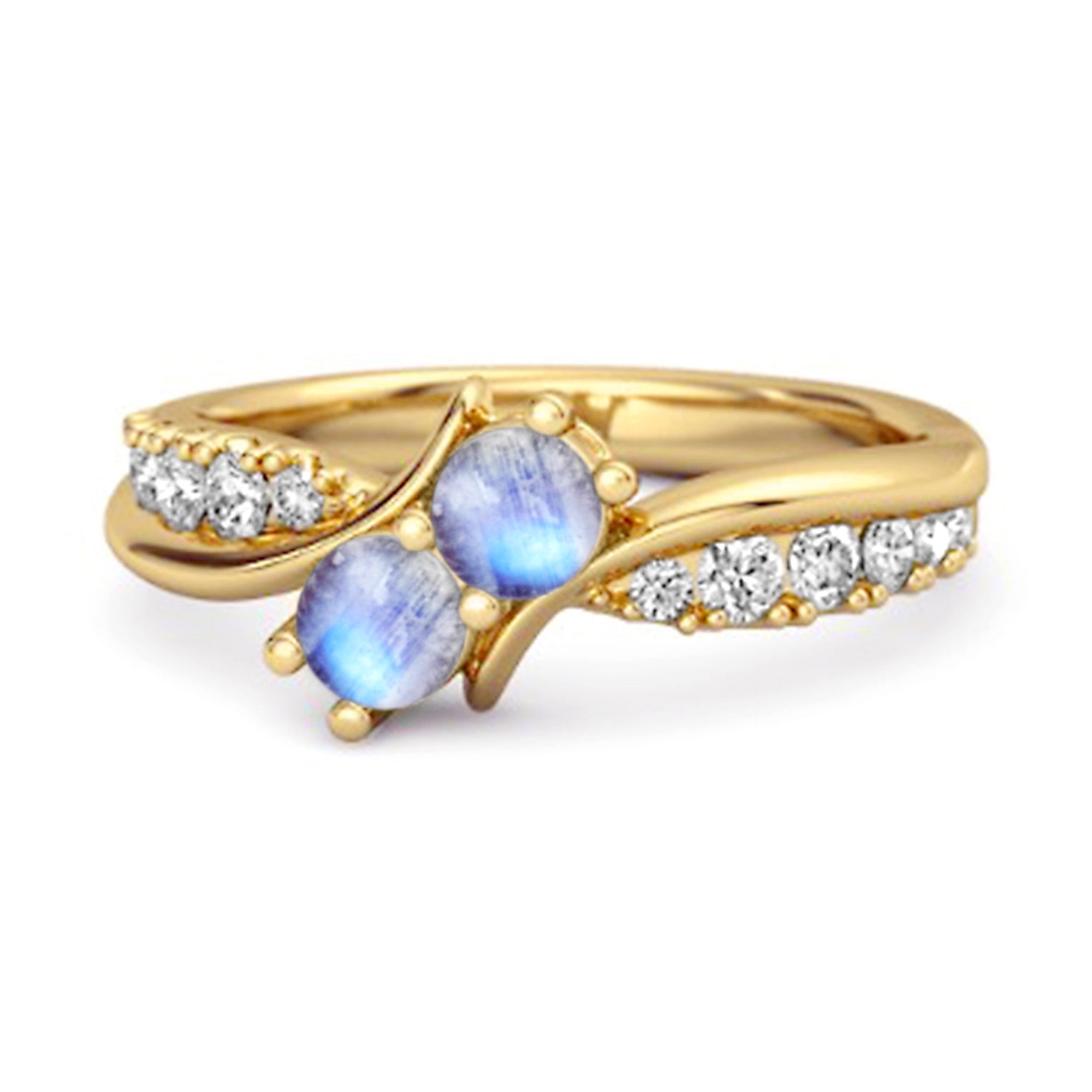 Moonstone Twin Stone Pavé Bypass Ring - Sterling Silver