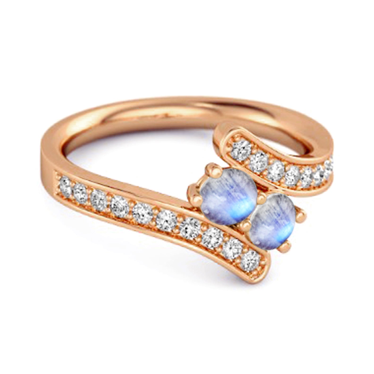 Moonstone Twin Stone Pavé Bypass Ring - Sterling Silver