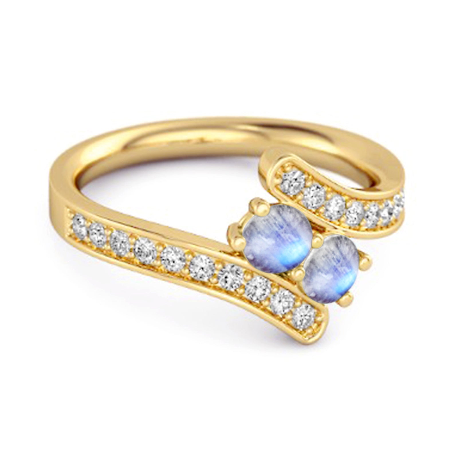 Moonstone Twin Stone Pavé Bypass Ring - Sterling Silver