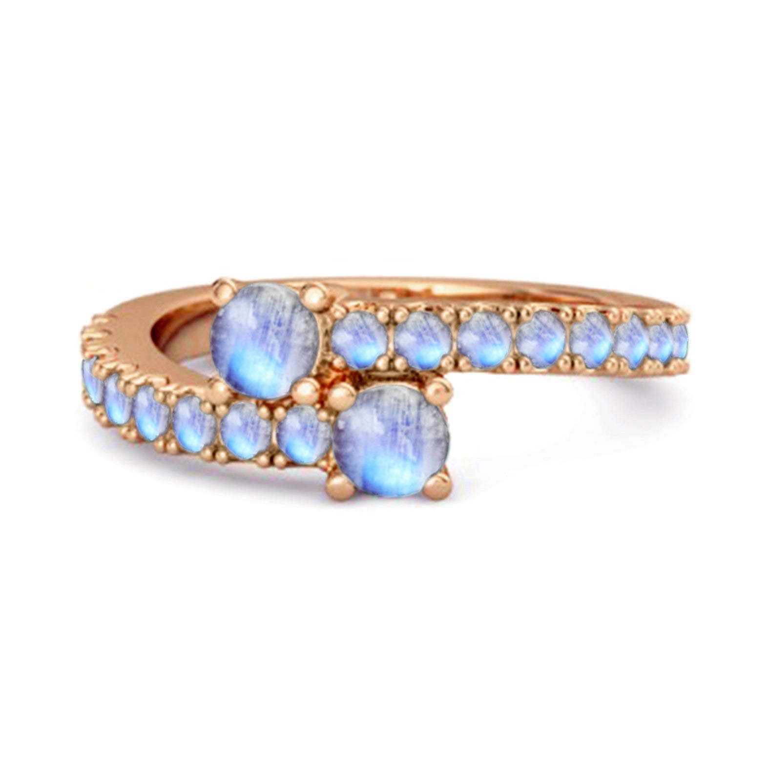 Moonstone Twin Stone Pavé Bypass Ring - Sterling Silver