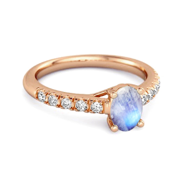 Solitaire Moonstone 925 Sterling Silver Floating Halo Bridal Ring