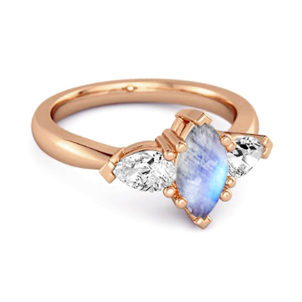 Solitaire 0.25 Ctw Marquise Cut Moonstone 925 Sterling Silver Ring