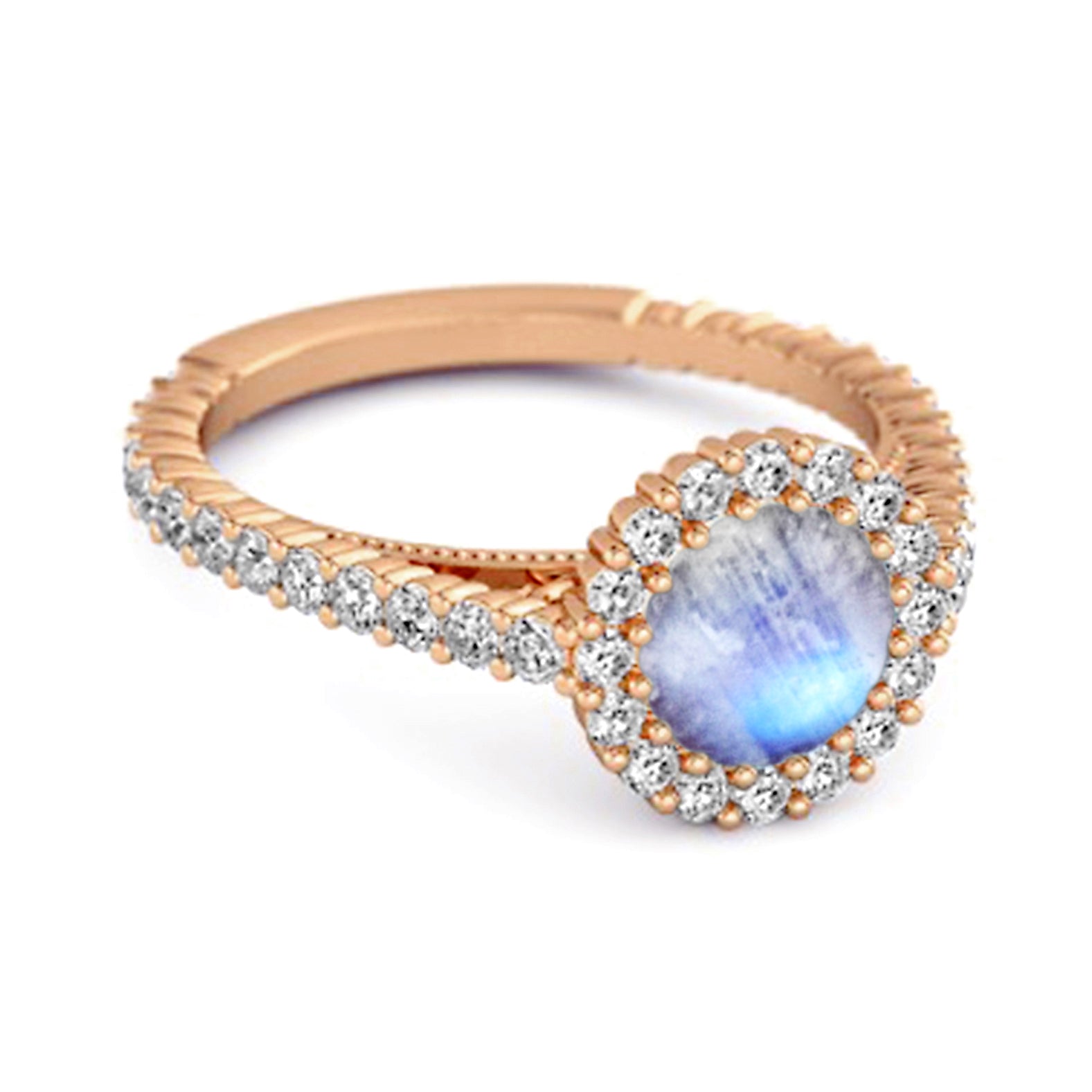 Moonstone Halo Pavé Engagement Ring - Sterling Silver
