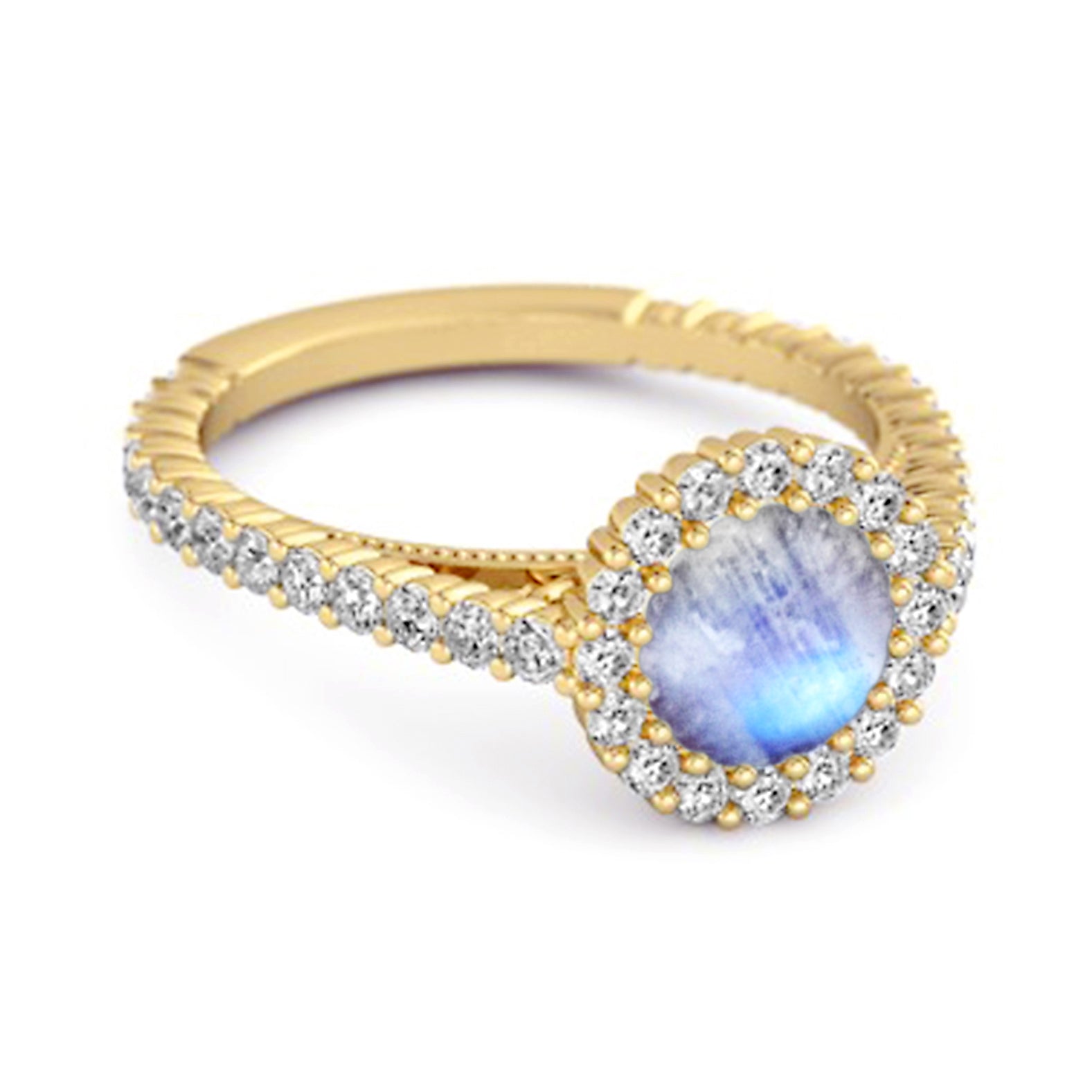 Moonstone Halo Pavé Engagement Ring - Sterling Silver