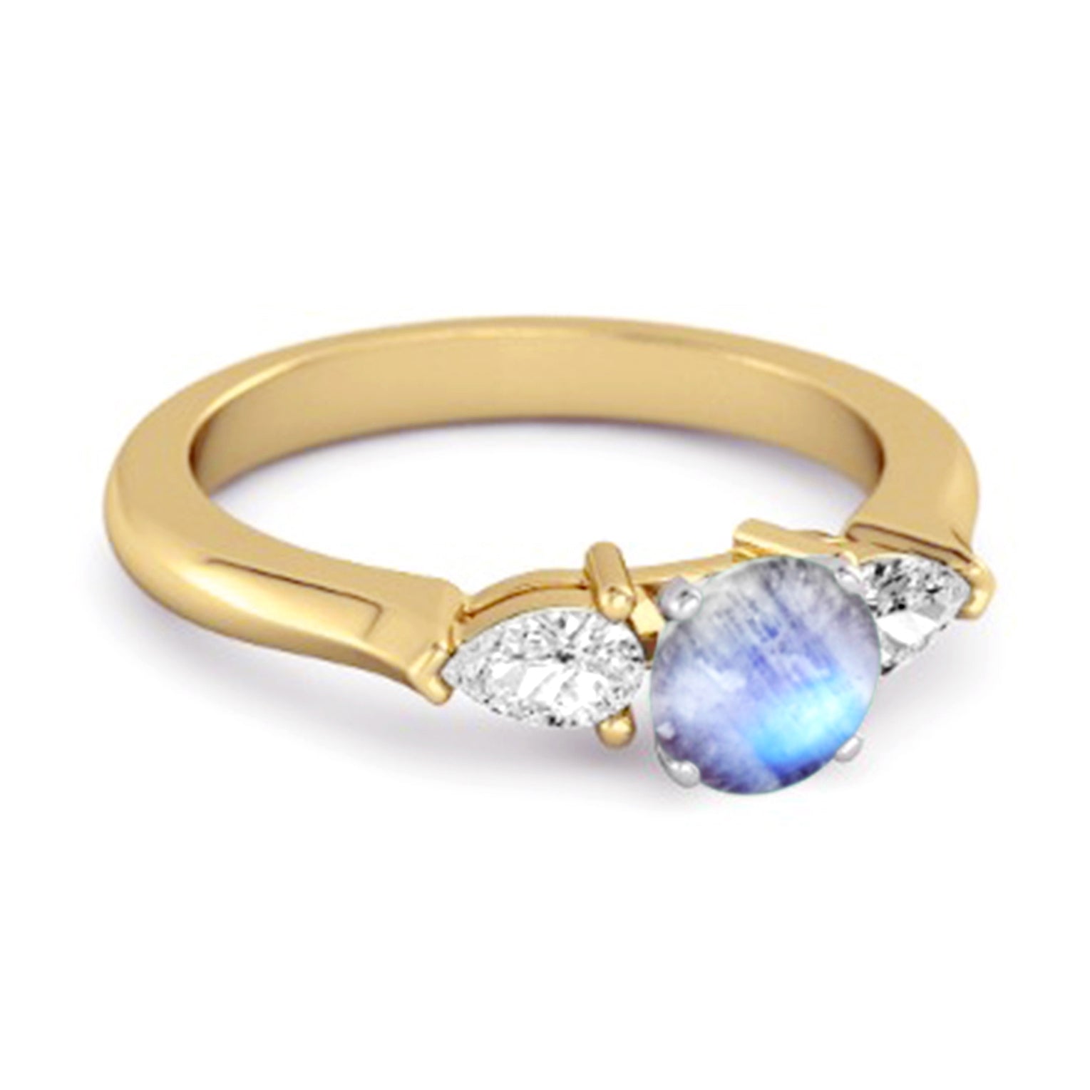 Moonstone Three Stone Pear Accent Ring - Sterling Silver