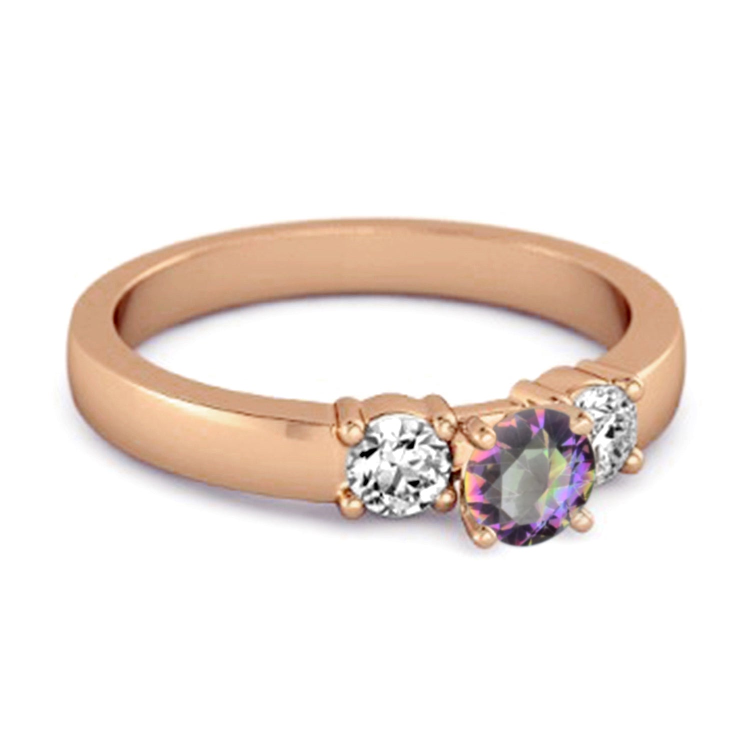 Mystic Topaz Elegant Three Stone Ring - Sterling Silver