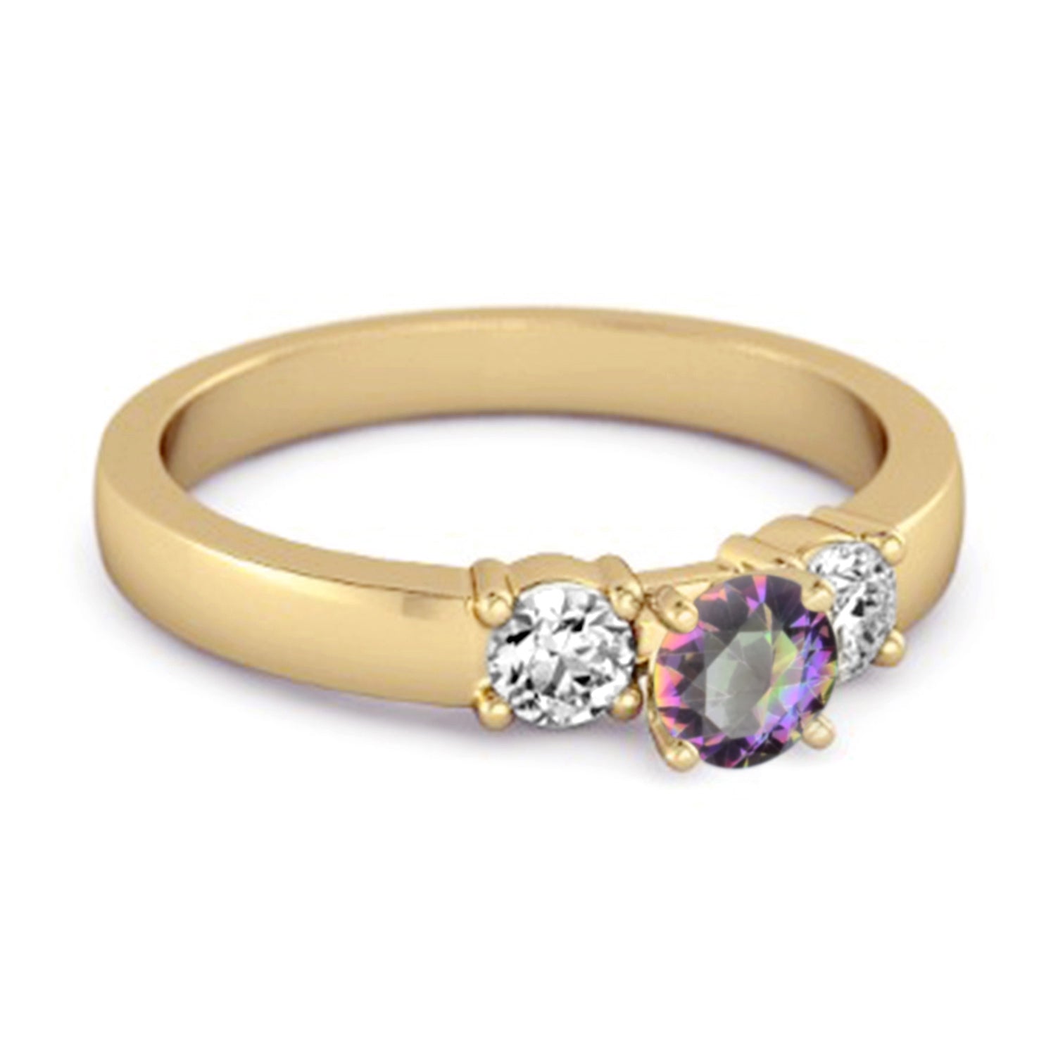 Mystic Topaz Elegant Three Stone Ring - Sterling Silver