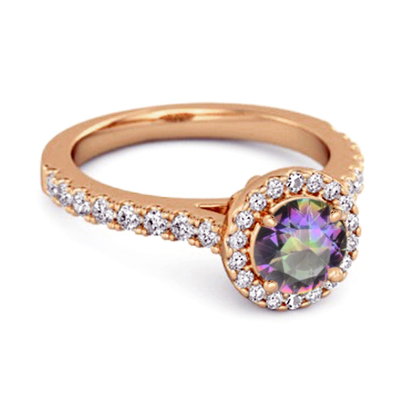 Mystic Topaz Birthstone 925 Sterling Silver Solitaire Accents Ring
