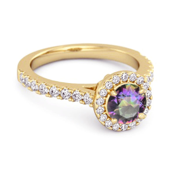 Mystic Topaz Birthstone 925 Sterling Silver Solitaire Accents Ring