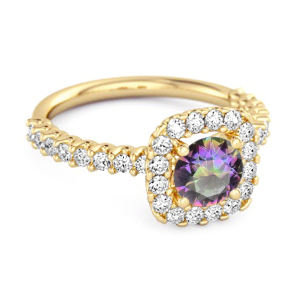 Round Cut Mystic Topaz 925 Sterling Silver Halo Ring Princess Gift