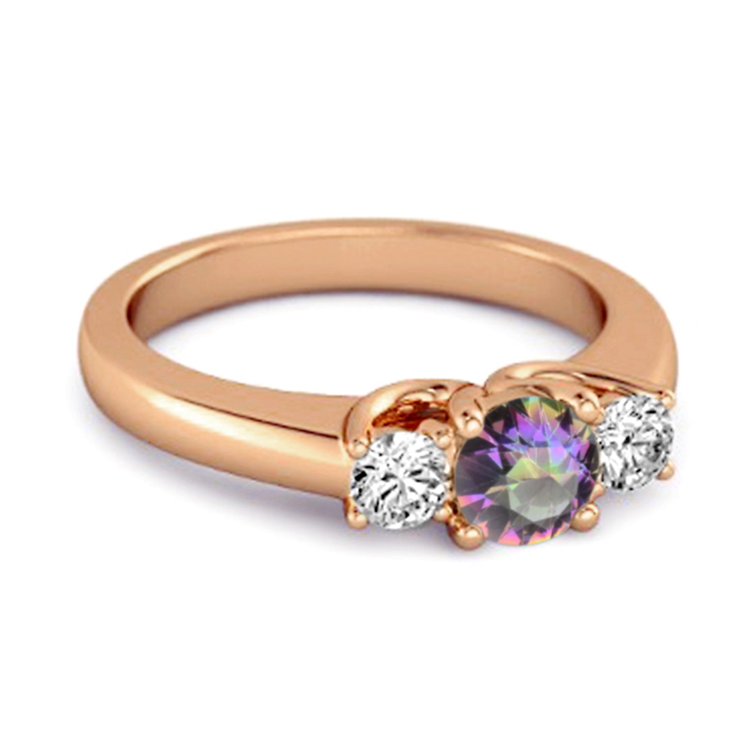 Mystic Topaz Round Three Stone Ring – Sterling Silver