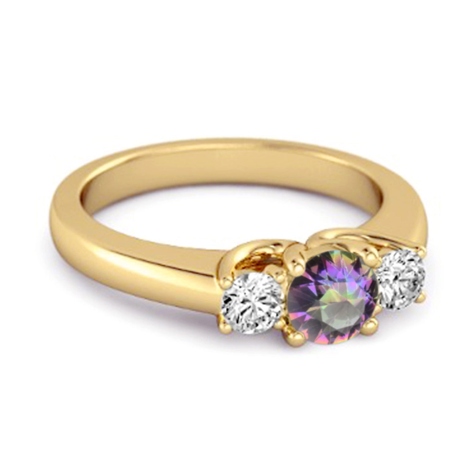 Mystic Topaz Round Three Stone Ring – Sterling Silver