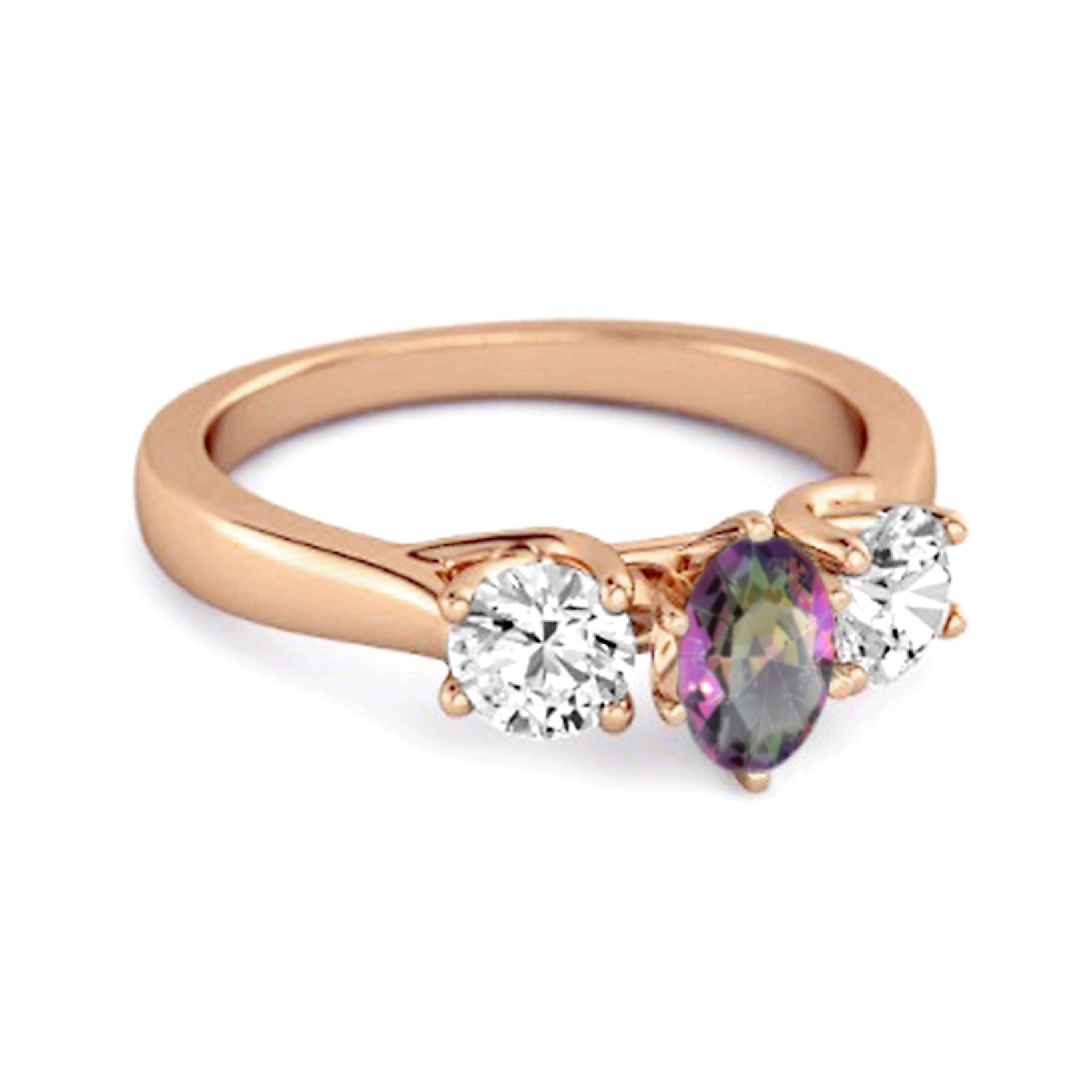 Anello di fidanzamento in argento sterling 925 con tre pietre di topazio mistico naturale