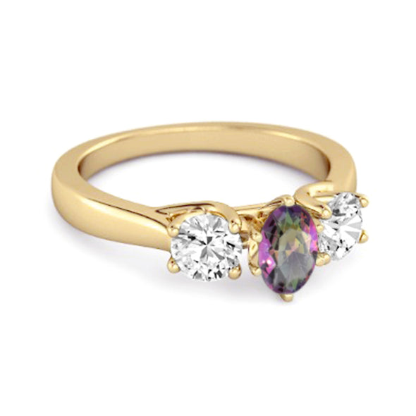 Three Stone Natural Mystic Topaz 925 Sterling Silver Engagement Ring