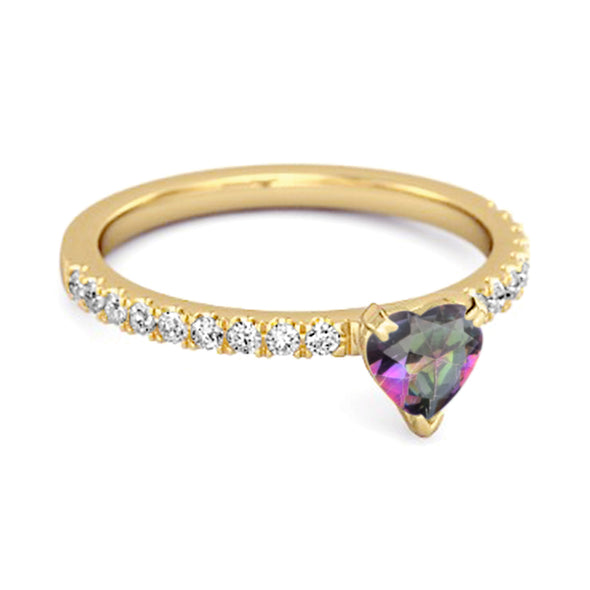 0.50 Cts Mystic Topaz 925 Sterling Silver Heart Ring Unique Lovers Ring