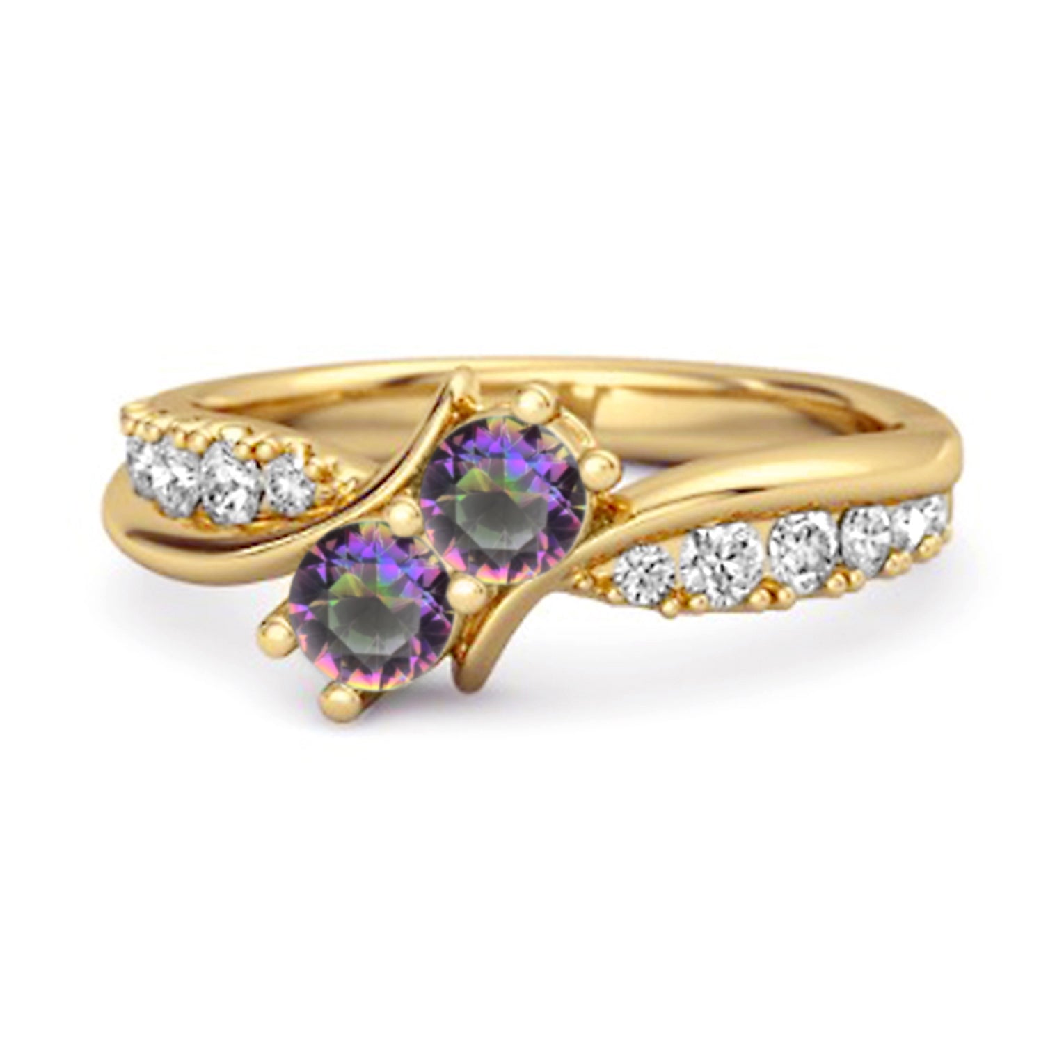 Mystic Topaz Twin Stone Pavé Bypass Ring - Sterling Silver