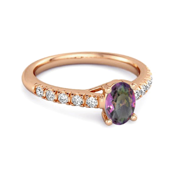 Solitaire Mystic Topaz 925 Sterling Silver Floating Halo Bridal Ring