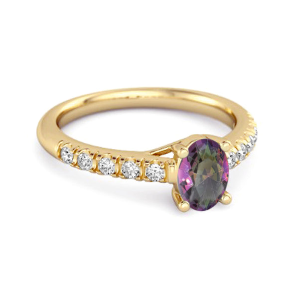 Solitaire Mystic Topaz 925 Sterling Silver Floating Halo Bridal Ring