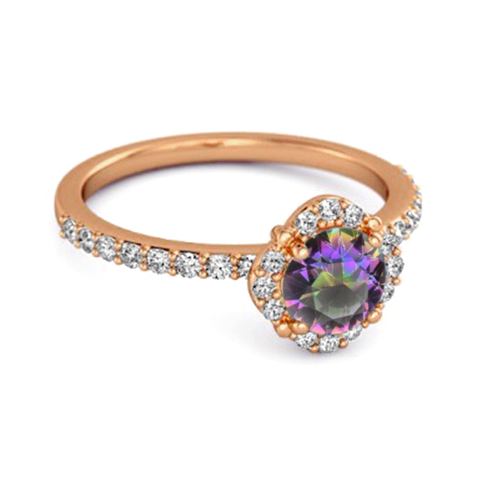 Mystic Topaz Floral Halo Pavé Ring - Sterling Silver