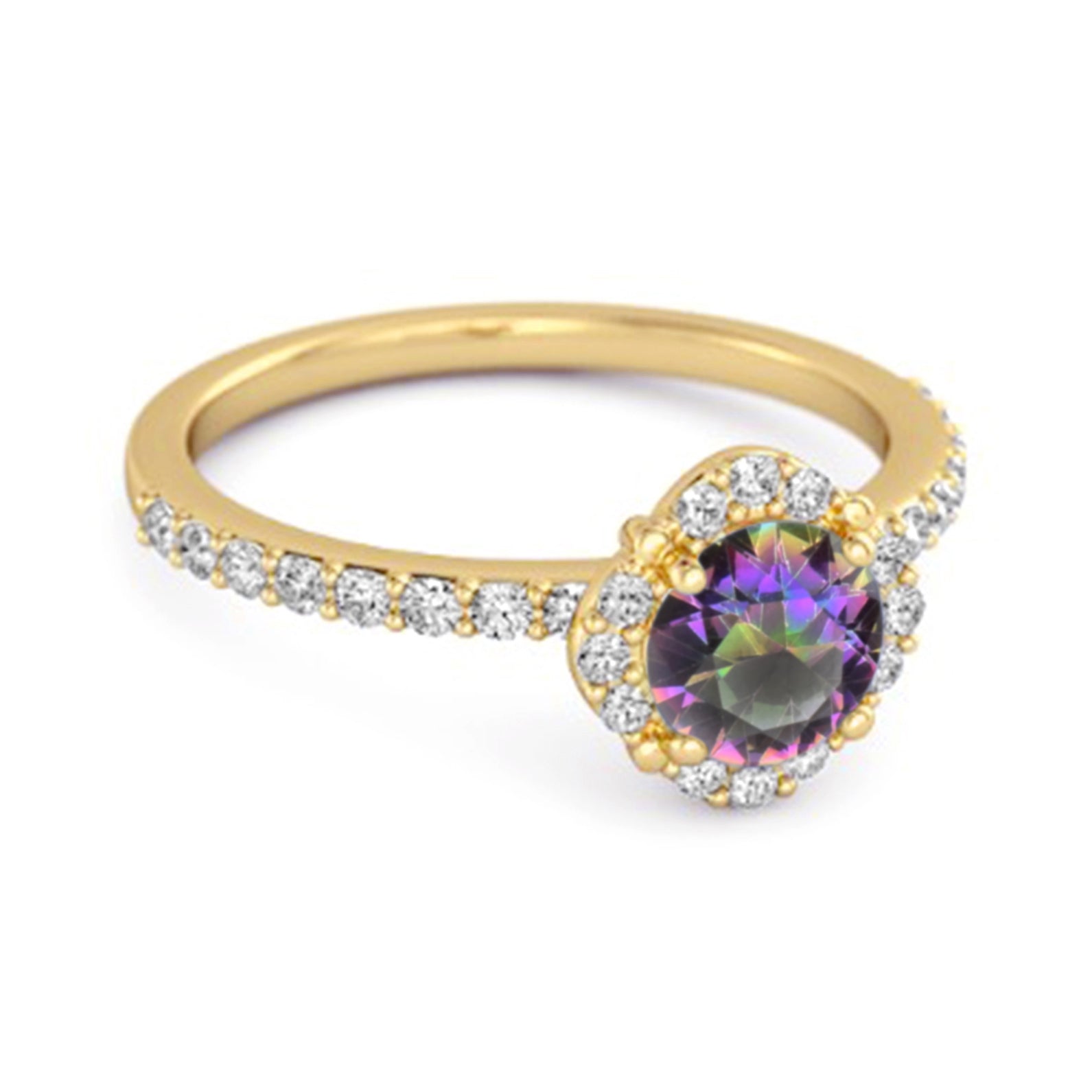 Mystic Topaz Floral Halo Pavé Ring - Sterling Silver