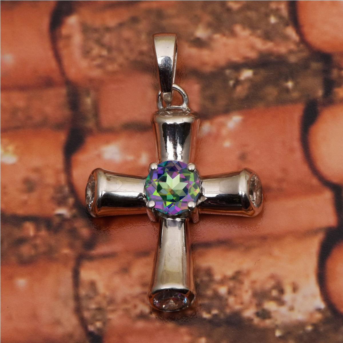 Multi Stone Cross Pendant -Sterling Silver