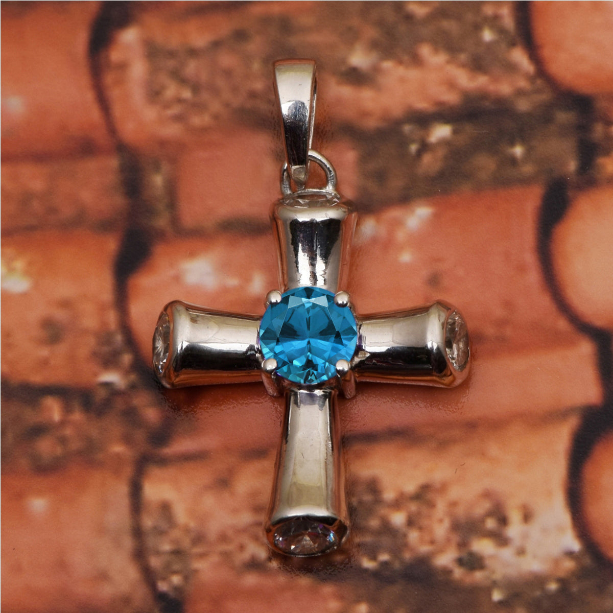 Multi Stone Cross Pendant -Sterling Silver