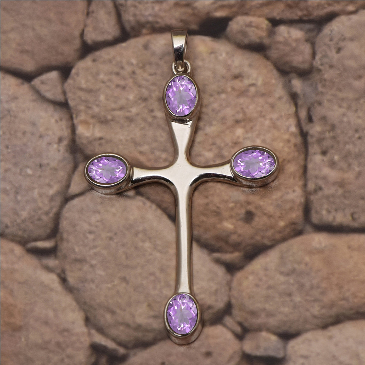 Multi Stone Christian Cross Pendant -Sterling Silver