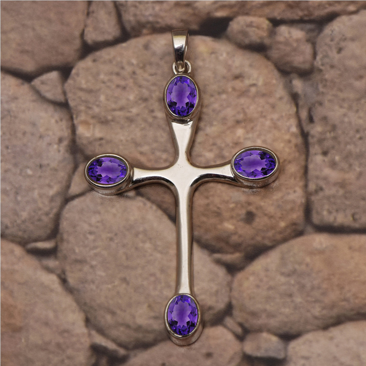Multi Stone Christian Cross Pendant -Sterling Silver