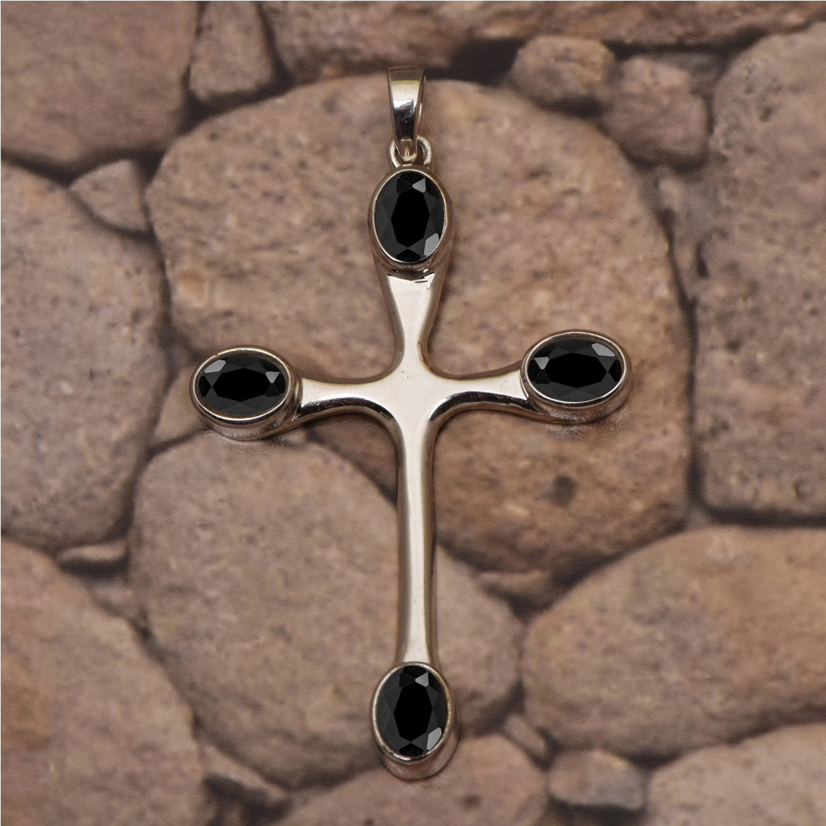 Multi Stone Christian Cross Pendant -Sterling Silver