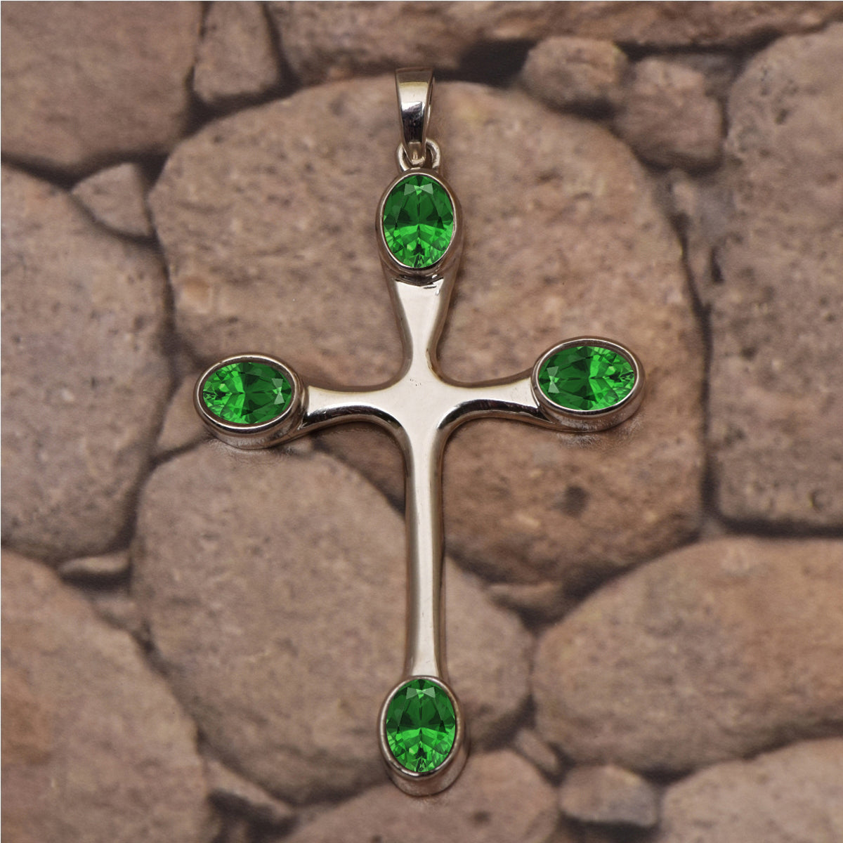 Multi Stone Christian Cross Pendant -Sterling Silver