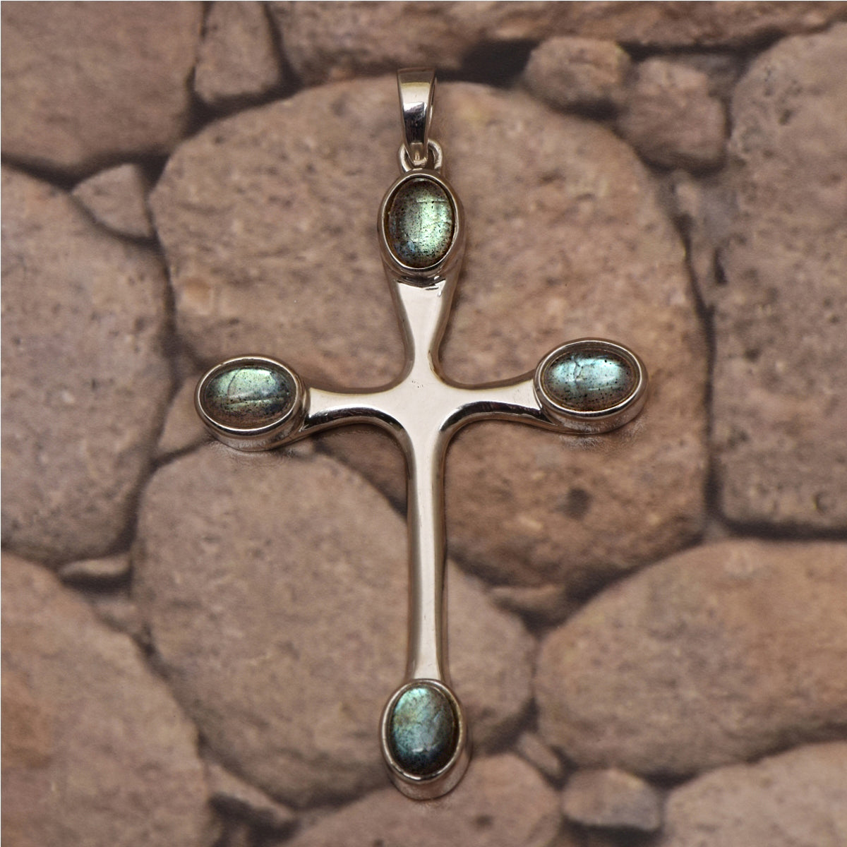 Multi Stone Christian Cross Pendant -Sterling Silver