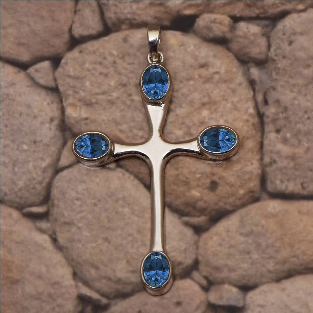Multi Stone Christian Cross Pendant -Sterling Silver