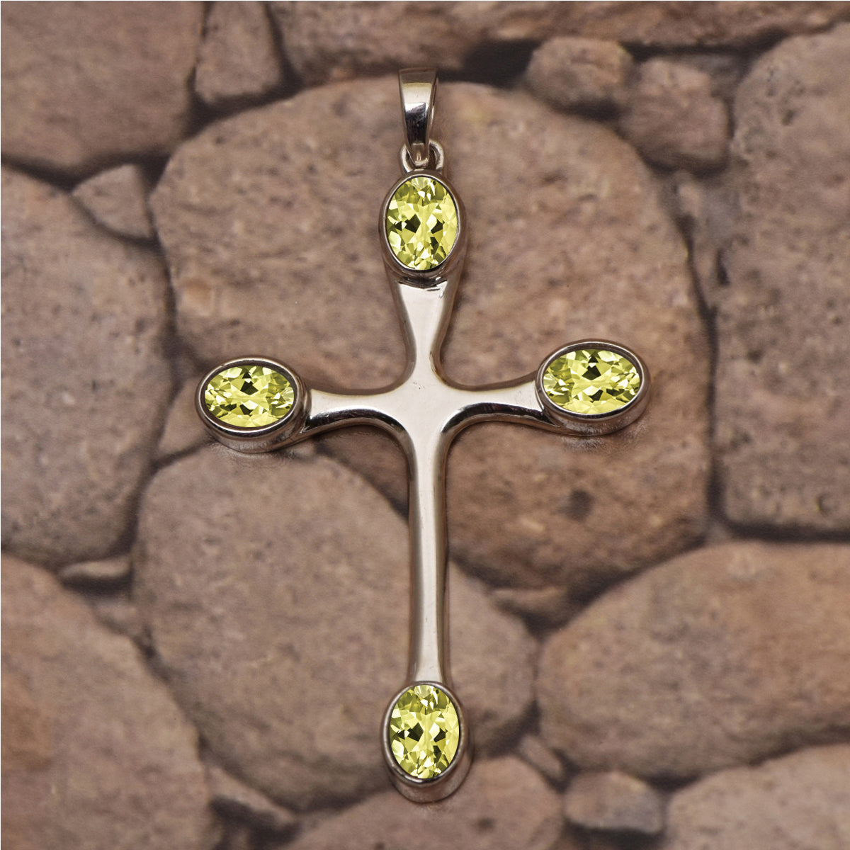 Multi Stone Christian Cross Pendant -Sterling Silver