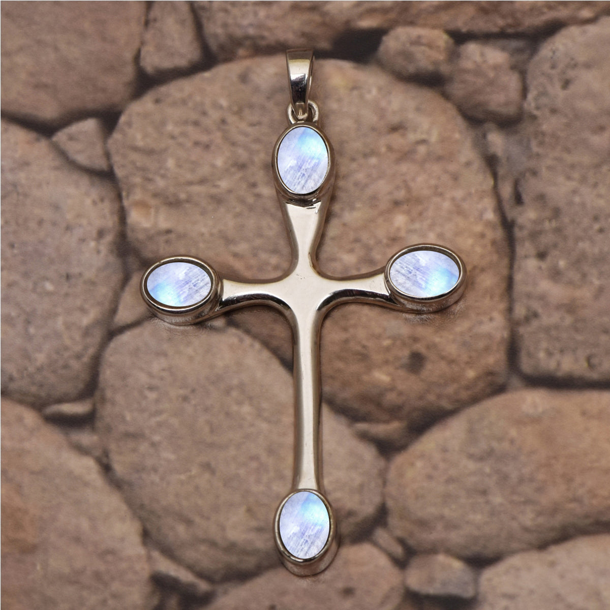 Multi Stone Christian Cross Pendant -Sterling Silver
