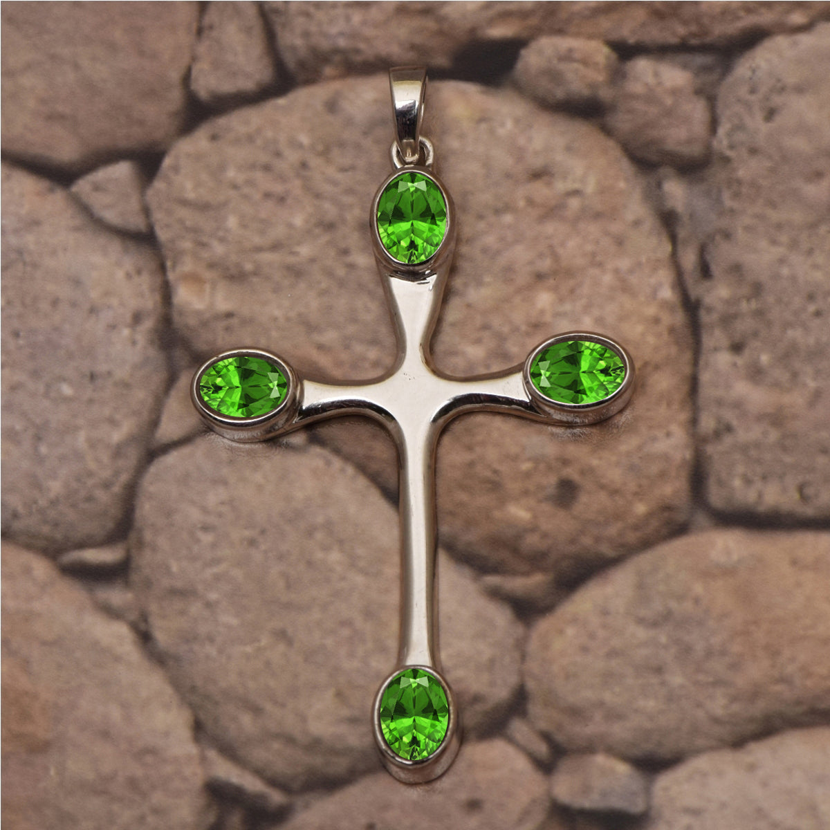 Multi Stone Christian Cross Pendant -Sterling Silver