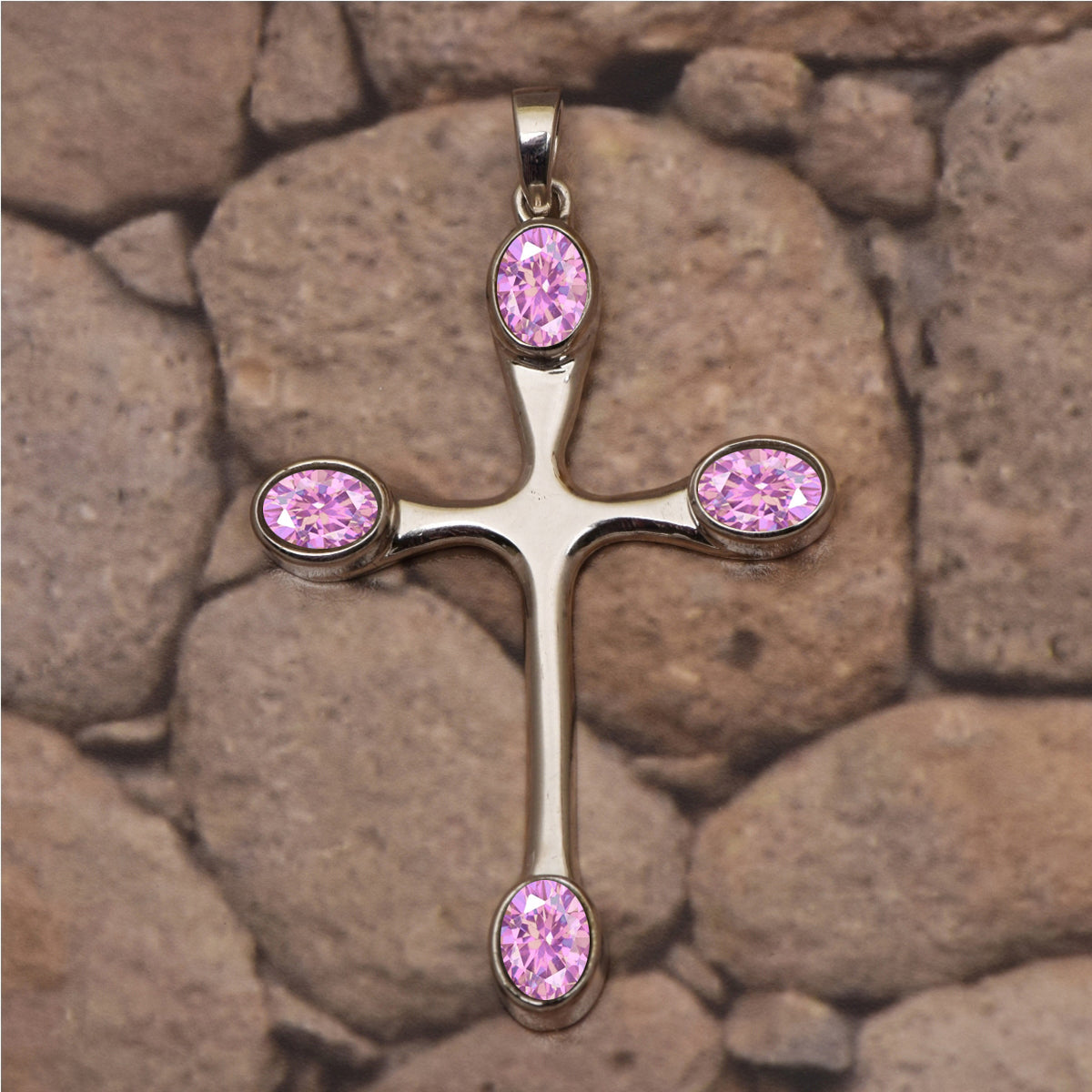 Multi Stone Christian Cross Pendant -Sterling Silver