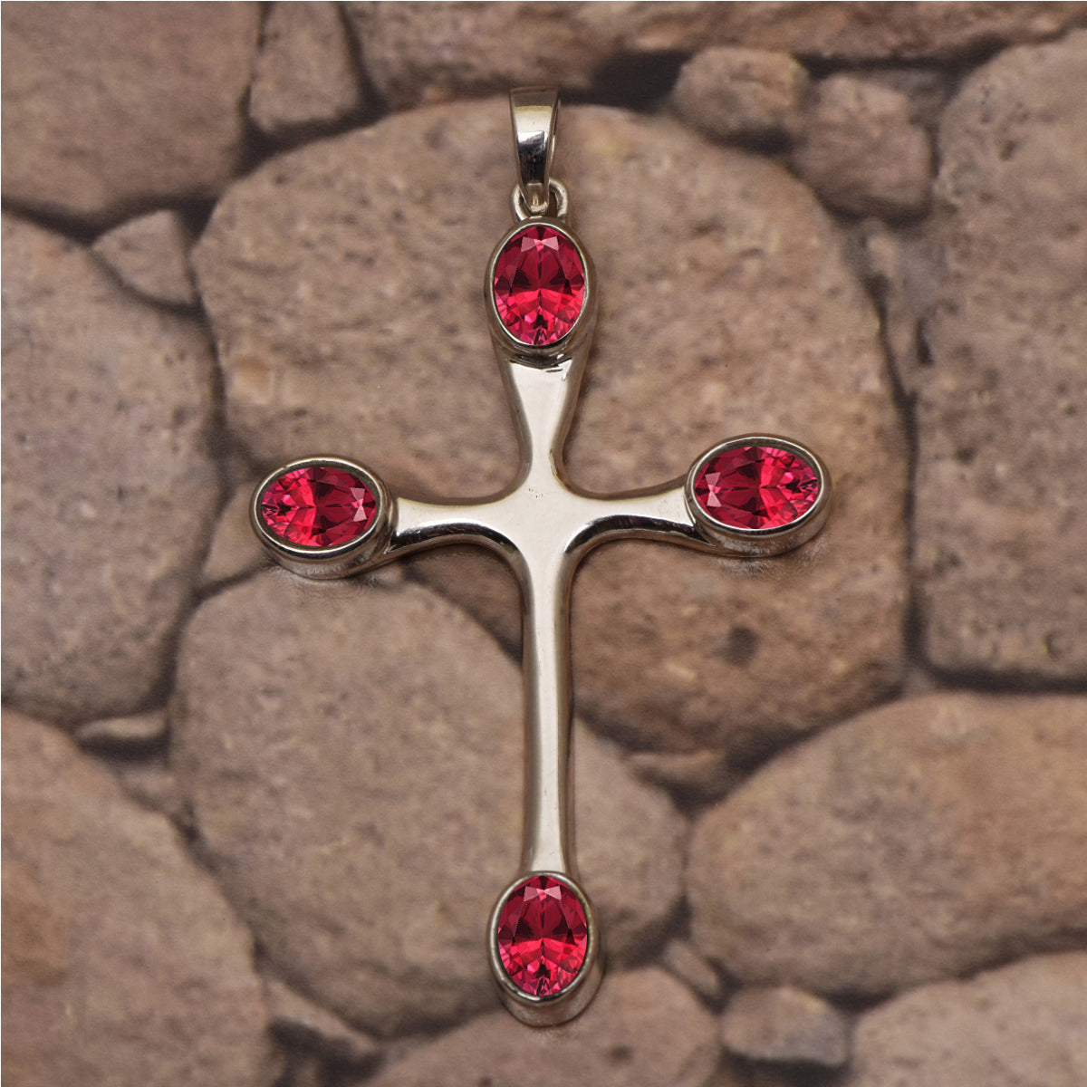 Multi Stone Christian Cross Pendant -Sterling Silver