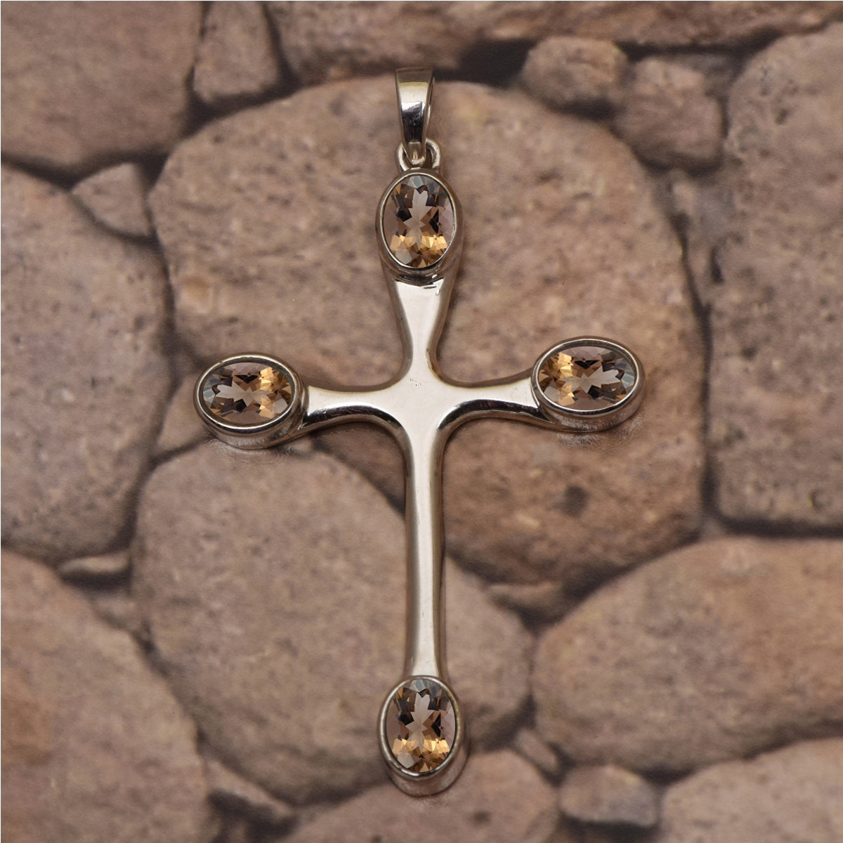 Multi Stone Christian Cross Pendant -Sterling Silver