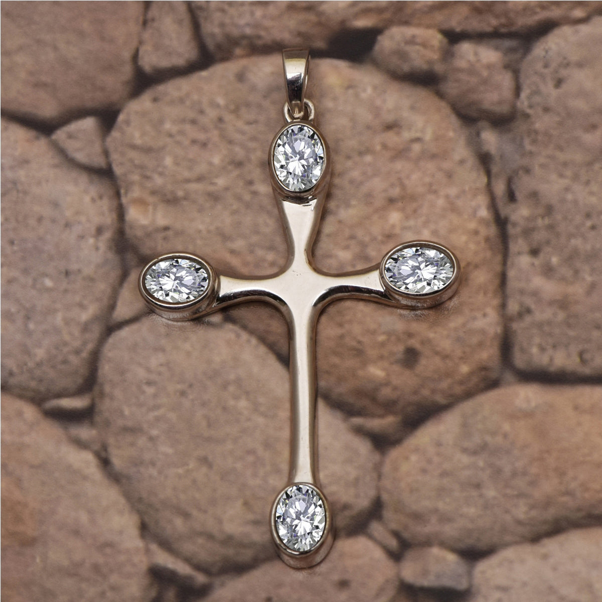 Multi Stone Christian Cross Pendant -Sterling Silver