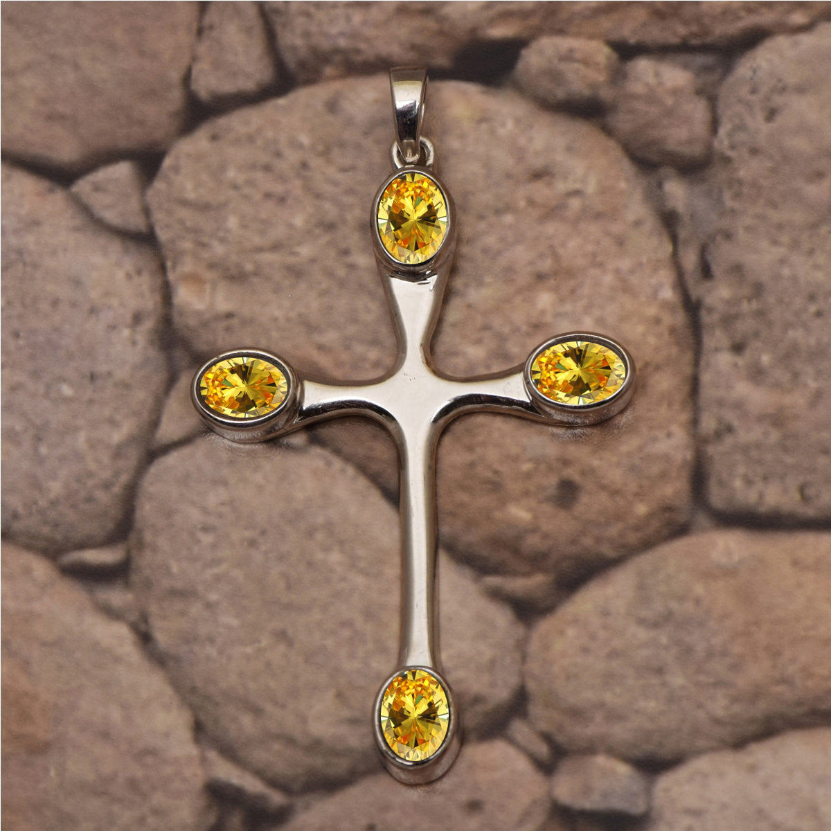 Multi Stone Christian Cross Pendant -Sterling Silver