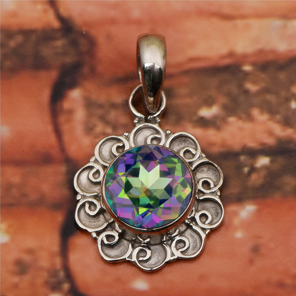 Vintage Swirl Design Multi Choice Gemstone Pendant