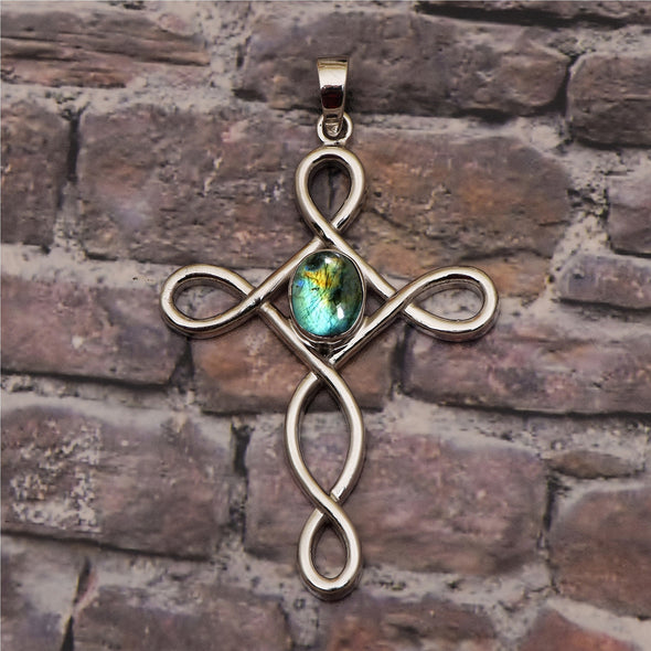 Christian Cross Wire Multi Choice Gemstone Pendant