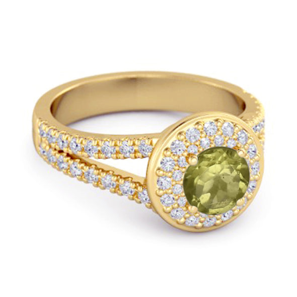 925 Sterling Silver Round Peridot Beautiful Double Halo Ring
