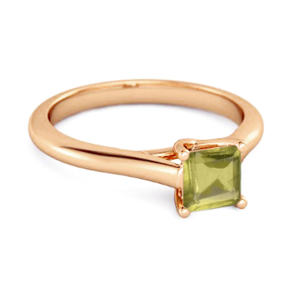 Solitaire Square Cut Peridot 925 Sterling Silver Promise Ring