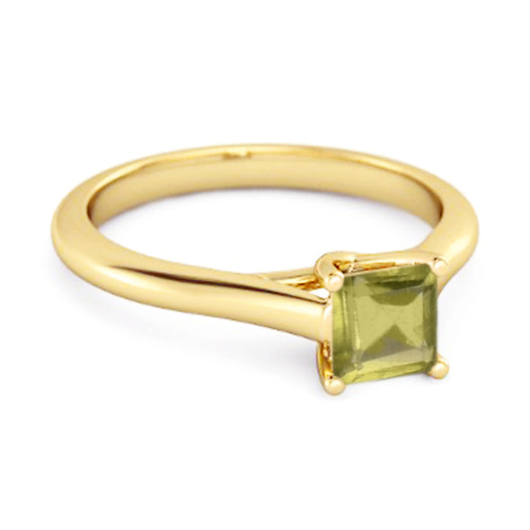 Solitaire Square Cut Peridot 925 Sterling Silver Promise Ring