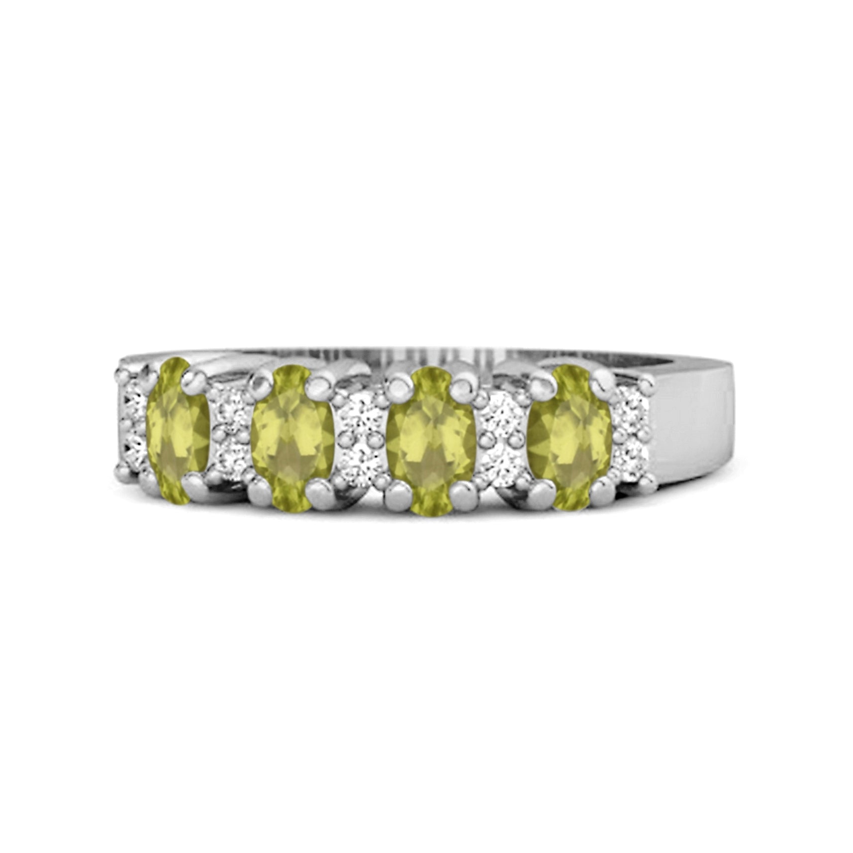 Genuine Oval 1.00 Cts Peridot Four Stone 925 Sterling Silver Ring