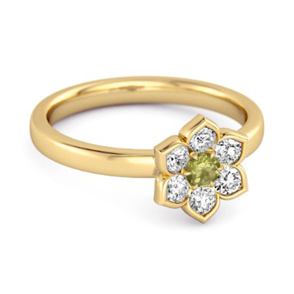 Daisy Flower 0.10 Cts Peridot 925 Sterling Silver Women Wedding Ring
